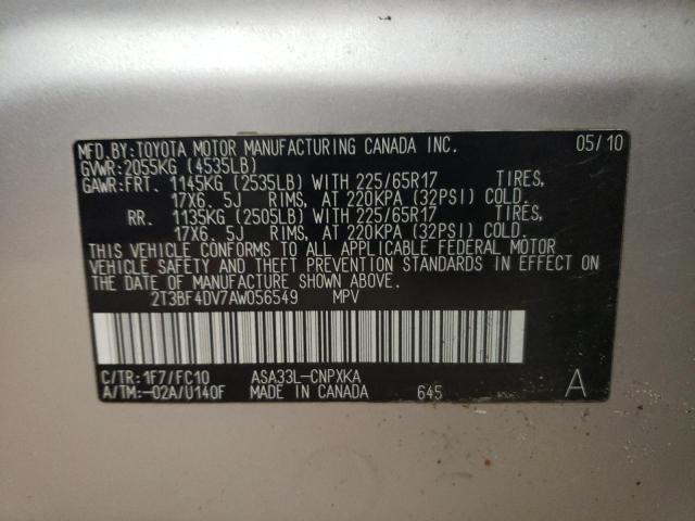 Photo 10 from auction – 2010 TOYOTA RAV4 with VIN 2T3BF4DV7AW056549