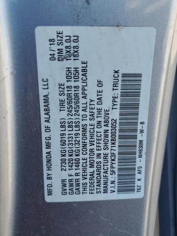 Photo 10 from auction – 2019 HONDA RIDGELINE with VIN 5FPYK3F71KB003052