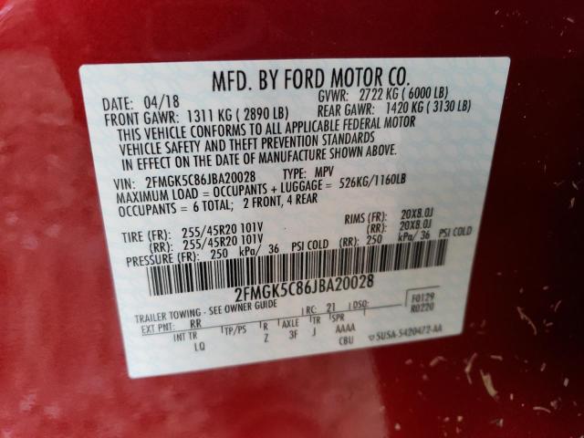 Photo 10 from auction – 2018 FORD FLEX SEL with VIN 2FMGK5C86JBA20028
