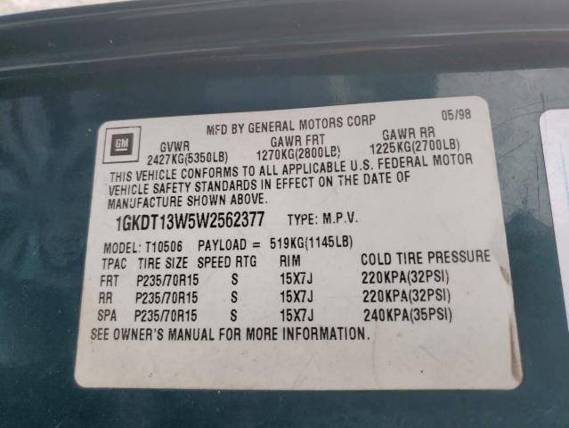 Photo 10 from auction – 1998 GMC JIMMY with VIN 1GKDT13W5W2562377
