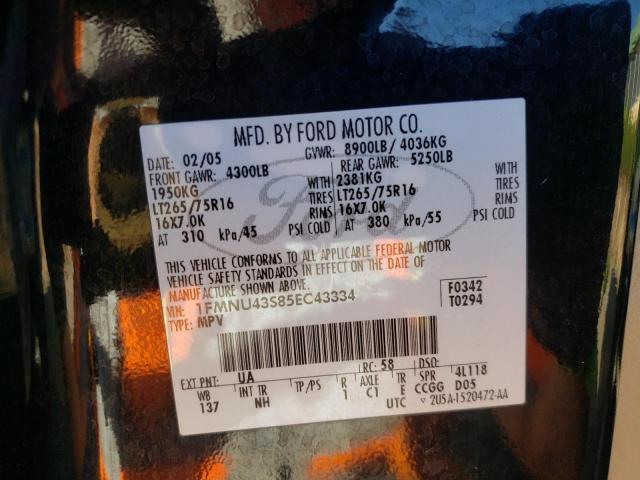 Photo 10 from auction – 2005 FORD EXCURSION with VIN 1FMNU43S85EC43334
