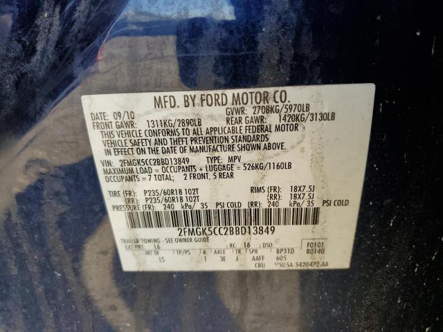 Photo 10 from auction – 2011 FORD FLEX SEL with VIN 2FMGK5CC2BBD13849