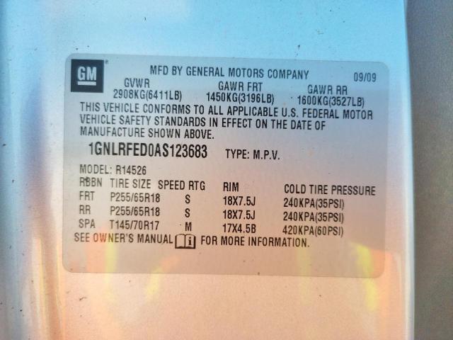 Photo 10 from auction – 2010 CHEVROLET TRAVERSE L with VIN 1GNLRFED0AS123683