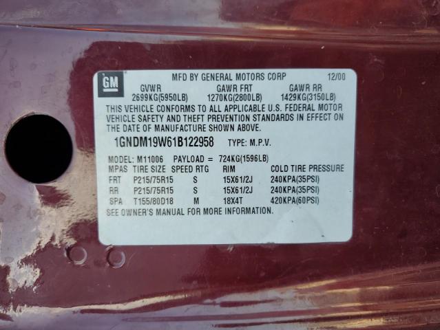 Photo 10 from auction – 2001 CHEVROLET ASTRO with VIN 1GNDM19W61B122958
