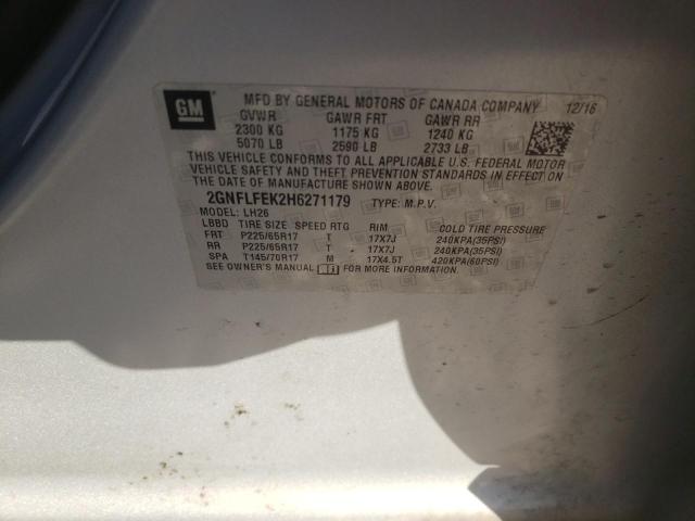 Photo 10 from auction – 2017 CHEVROLET EQUINOX LT with VIN 2GNFLFEK2H6271179