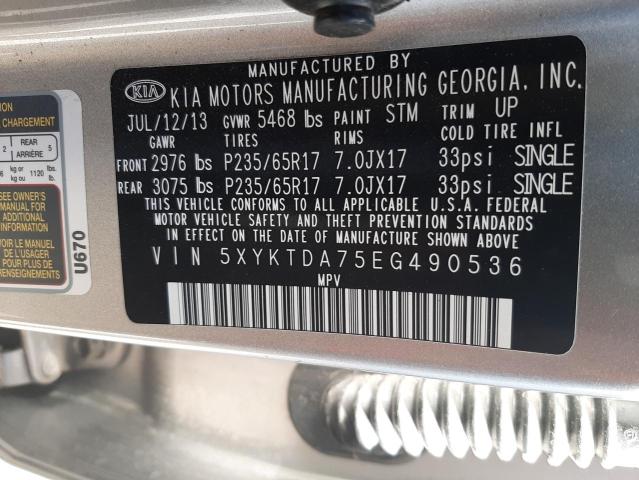 Photo 10 from auction – 2014 KIA SORENTO LX with VIN 5XYKTDA75EG490536