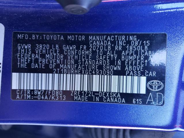 Photo 10 from auction – 2016 TOYOTA COROLLA L with VIN 2T1BURHEXGC493090