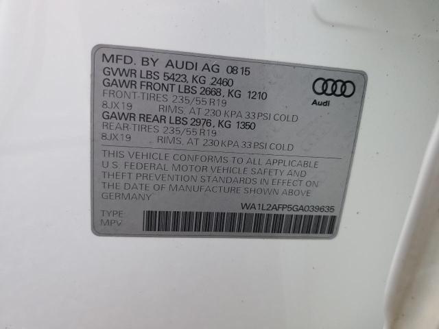 Photo 10 from auction – 2016 AUDI Q5 PREMIUM with VIN WA1L2AFP5GA039635