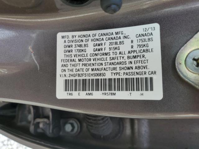 Photo 10 from auction – 2014 HONDA CIVIC LX with VIN 2HGFB2F51EH506850