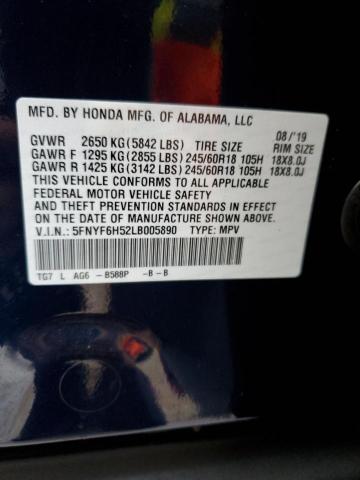 Photo 10 from auction – 2020 HONDA PILOT EXL with VIN 5FNYF6H52LB005890