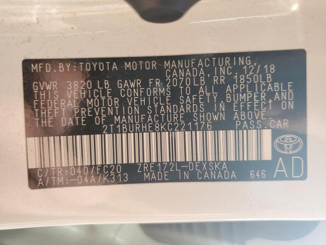 Photo 10 from auction – 2019 TOYOTA COROLLA L with VIN 2T1BURHE8KC221176
