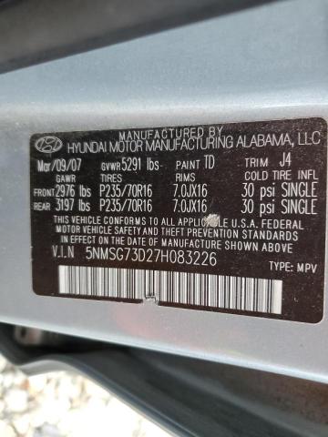 Photo 10 from auction – 2007 HYUNDAI SANTA FE G with VIN 5NMSG73D27H083226