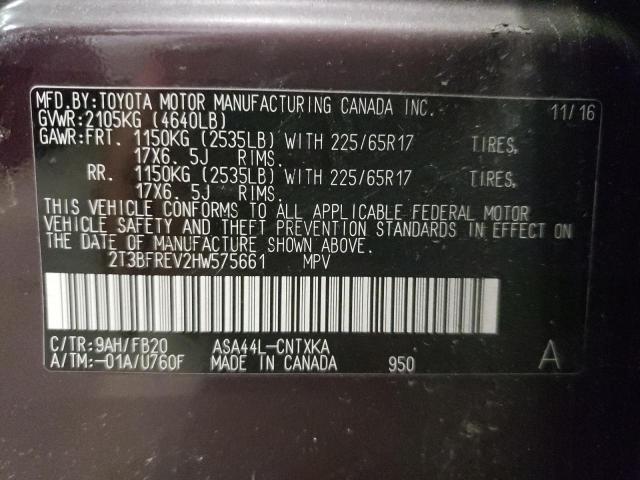 Photo 10 from auction – 2017 TOYOTA RAV4 LE with VIN 2T3BFREV2HW575661