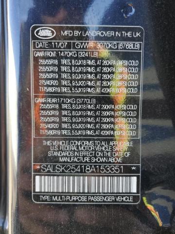 Photo 10 from auction – 2008 LAND ROVER RANGE ROVE with VIN SALSK25418A153351