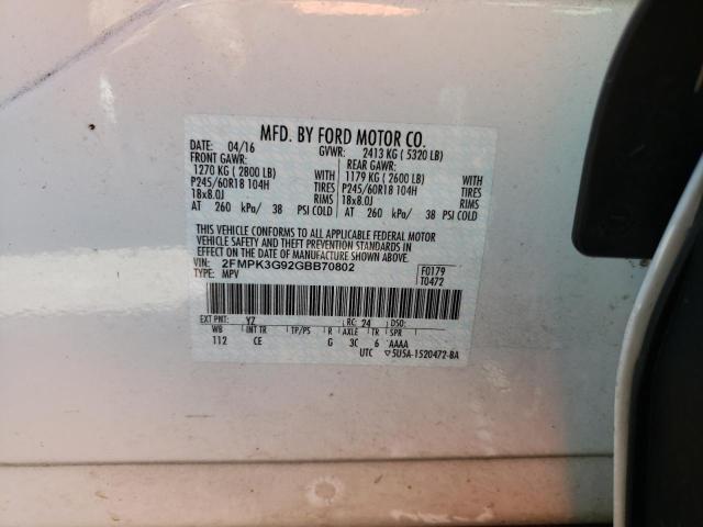 Photo 10 from auction – 2016 FORD EDGE SE with VIN 2FMPK3G92GBB70802