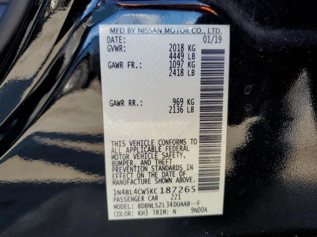Photo 10 from auction – 2019 NISSAN ALTIMA SR with VIN 1N4BL4CW5KC187265