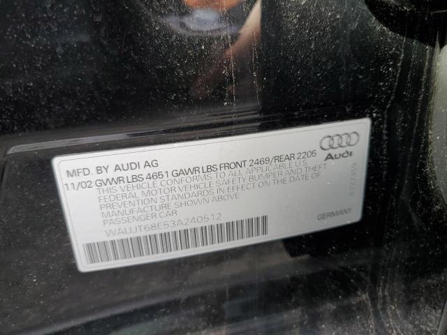 Photo 10 from auction – 2003 AUDI A4 3.0 with VIN WAUJT68E53A240512
