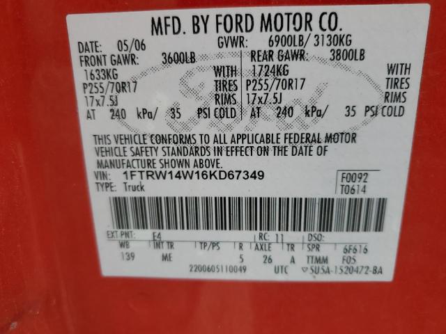 Photo 10 from auction – 2006 FORD F150 SUPER with VIN 1FTRW14W16KD67349