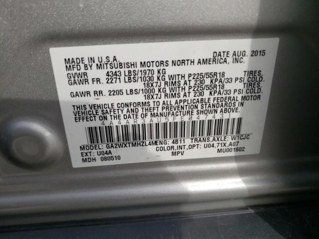 Photo 10 from auction – 2015 MITSUBISHI OUTLANDER with VIN 4A4AR3AU5FE047431