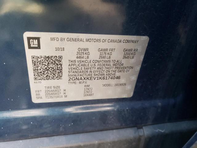 Photo 10 from auction – 2019 CHEVROLET EQUINOX LT with VIN 2GNAXKEV1K6174046
