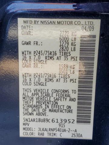 Photo 10 from auction – 2009 NISSAN PATHFINDER with VIN 5N1AR18U89C613952