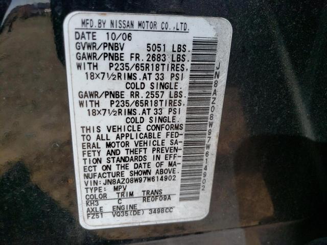 Photo 10 from auction – 2007 NISSAN MURANO SL with VIN JN8AZ08W97W614902