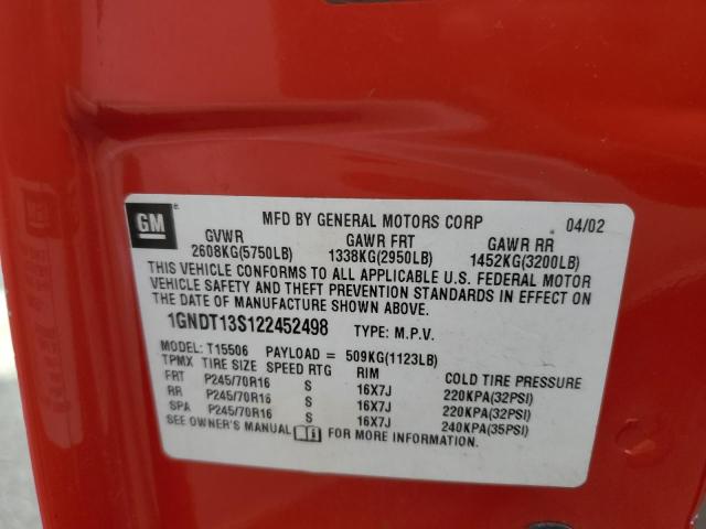 Photo 10 from auction – 2002 CHEVROLET TRAILBLAZE with VIN 1GNDT13S122452498