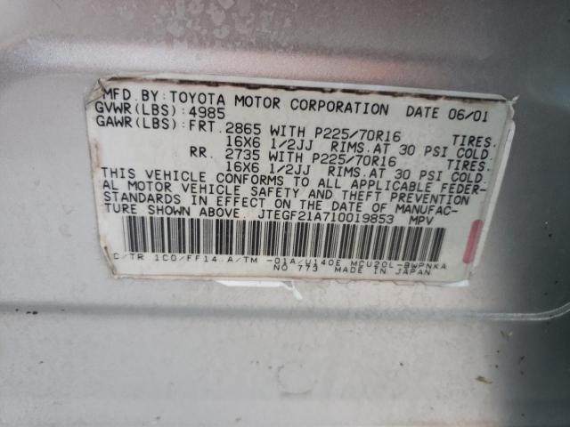 Photo 10 from auction – 2001 TOYOTA HIGHLANDER with VIN JTEGF21A710019853
