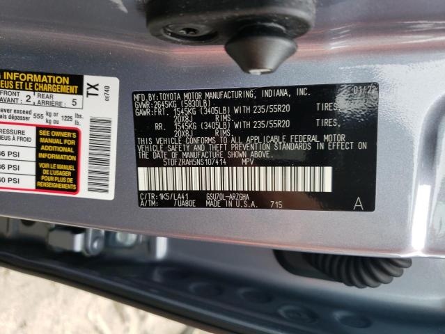 Photo 10 from auction – 2022 TOYOTA HIGHLANDER with VIN 5TDFZRAH5NS107414