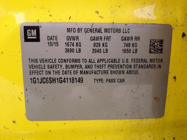 Photo 10 from auction – 2016 CHEVROLET SONIC LT with VIN 1G1JC6SH1G4118149