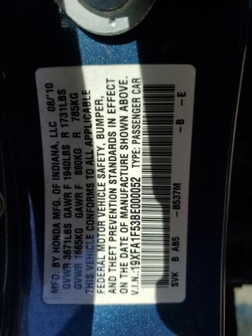 Photo 10 from auction – 2011 HONDA CIVIC LX with VIN 19XFA1F53BE000052