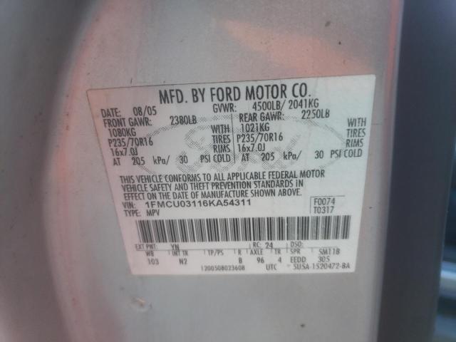 Photo 10 from auction – 2006 FORD ESCAPE XLT with VIN 1FMCU03116KA54311