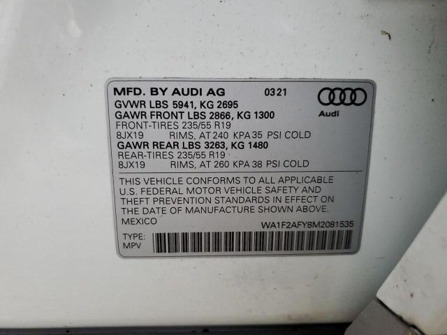 Photo 10 from auction – 2021 AUDI Q5 E PREST with VIN WA1F2AFY8M2081535