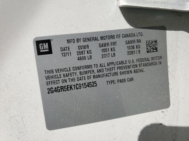 Photo 10 from auction – 2012 BUICK REGAL with VIN 2G4GR5EK1C9154525
