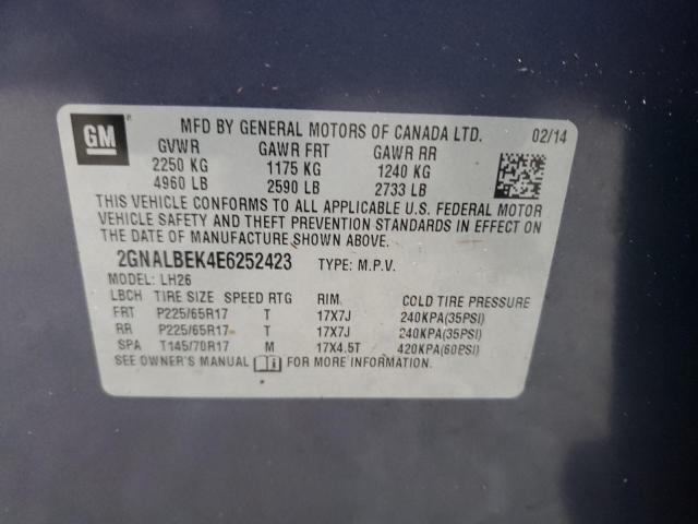 Photo 10 from auction – 2014 CHEVROLET EQUINOX LT with VIN 2GNALBEK4E6252423