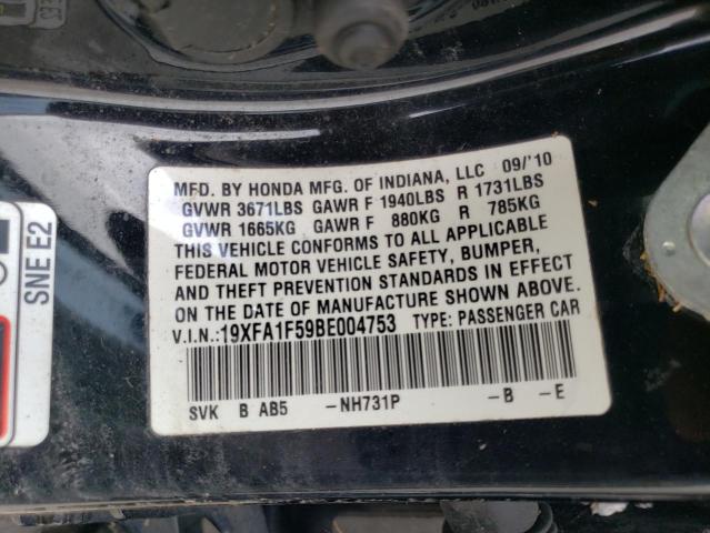 Photo 10 from auction – 2011 HONDA CIVIC LX with VIN 19XFA1F59BE004753