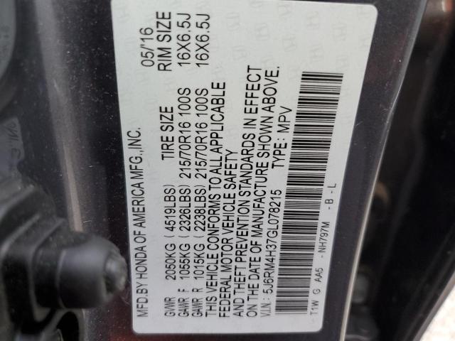 Photo 10 from auction – 2016 HONDA CR-V LX with VIN 5J6RM4H37GL078215