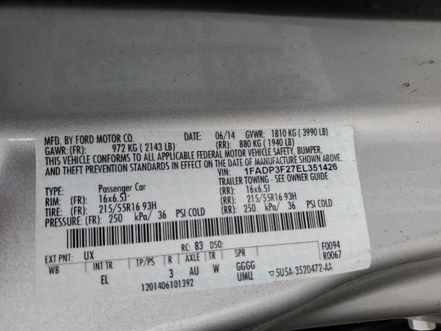 Фото 10 с аукциона – 2014 FORD FOCUS SE с VIN 1FADP3F27EL351426