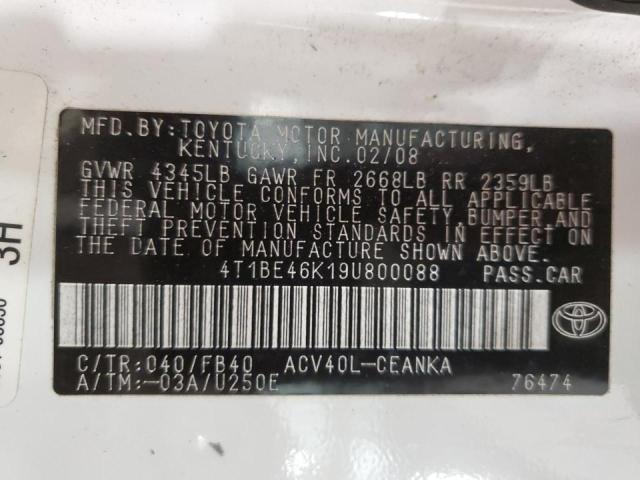 Photo 10 from auction – 2009 TOYOTA CAMRY BASE with VIN 4T1BE46K19U800088