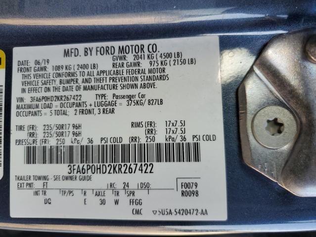 Photo 10 from auction – 2019 FORD FUSION SE with VIN 3FA6P0HD2KR267422