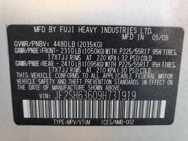 Фото 10 с аукциона – 2009 SUBARU FORESTER 2 с VIN JF2SH63609H731919