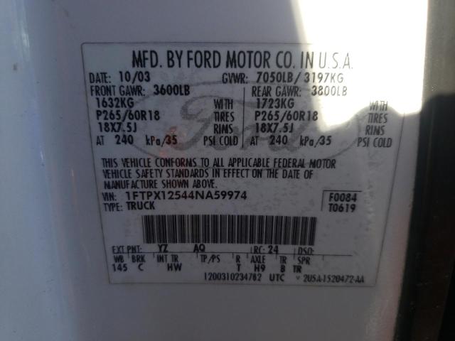 Photo 10 from auction – 2004 FORD F150 with VIN 1FTPX12544NA59974