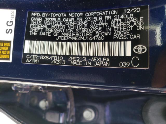 Photo 10 from auction – 2021 TOYOTA COROLLA LE with VIN JTDEPMAE4MJ164760