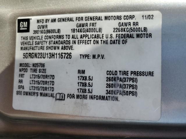Foto 10 de la subasta – 2003 HUMMER H2 con VIN 5GRGN23U13H116726