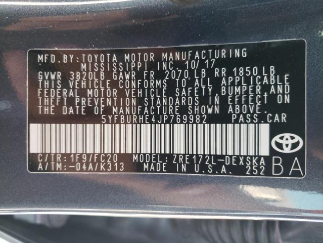 Photo 10 from auction – 2018 TOYOTA COROLLA L with VIN 5YFBURHE4JP769982