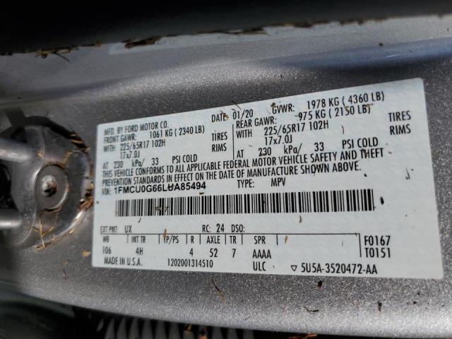 Photo 10 from auction – 2020 FORD ESCAPE SE with VIN 1FMCU0G66LUA85494