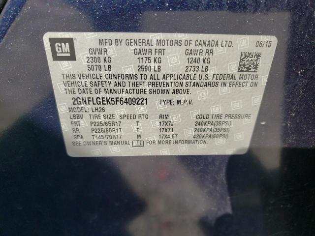 Photo 10 from auction – 2015 CHEVROLET EQUINOX LT with VIN 2GNFLGEK5F6409221