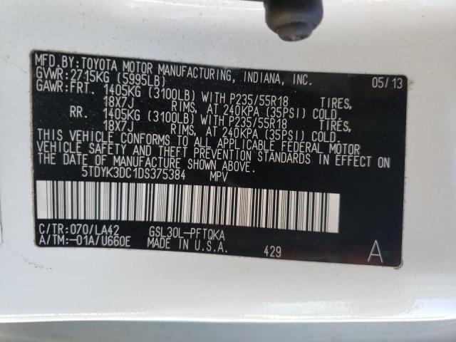 Photo 10 from auction – 2013 TOYOTA SIENNA XLE with VIN 5TDYK3DC1DS375384