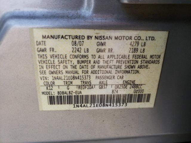Photo 10 from auction – 2008 NISSAN ALTIMA 2.5 with VIN 1N4AL21E08N415373