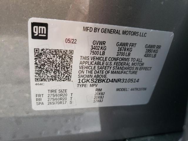 Photo 10 from auction – 2022 GMC YUKON SLT with VIN 1GKS2BKD4NR310514